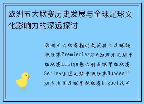 欧洲五大联赛历史发展与全球足球文化影响力的深远探讨